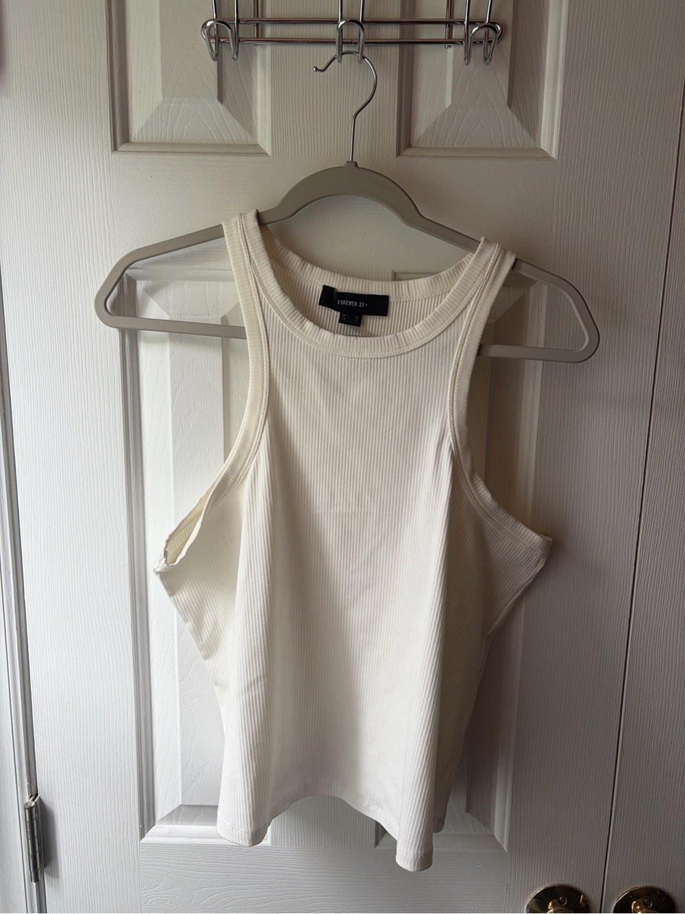 Forever 21 white Ribbed Crop Tank Top - Sleeveless High-Neck